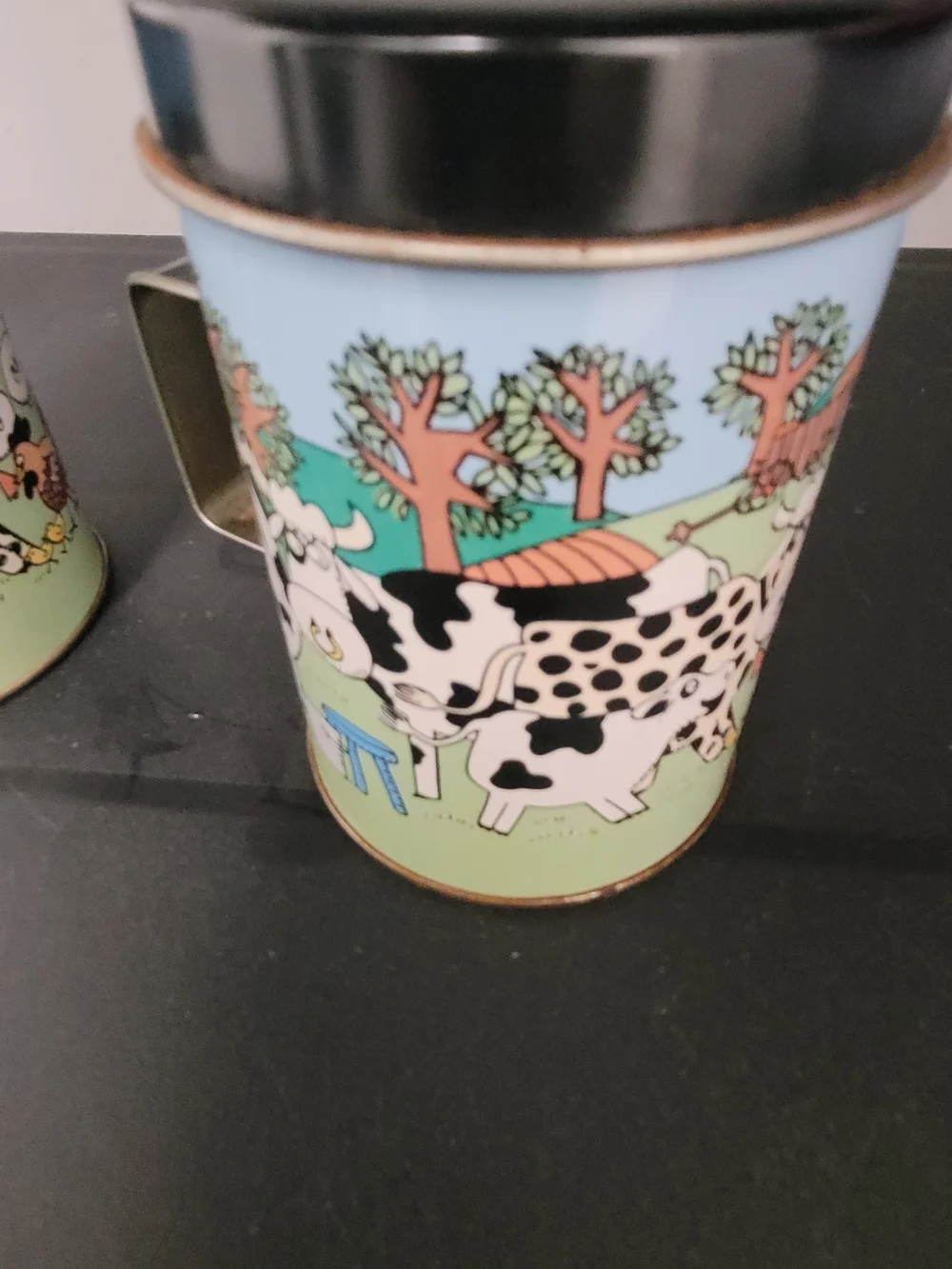 Vintage Cow Print Tin Salt And Pepper Canisters - Blue & Cream